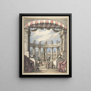 Leonardo Marini - Design for a Stage Set A Classical Courtyard and Colonnade with a Statue of Minerva.webp