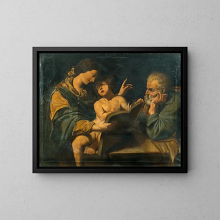 Sainte Famille with Madonna teaching the Child Jesus to read - Leonello Spada — framed artwork on a wall