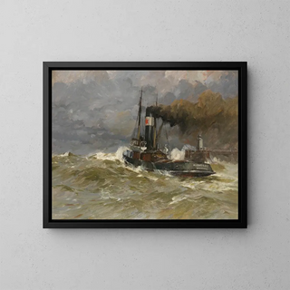 The Hamburger Tugboat Albatros Calls SOS - Leonhard Sandrock — framed artwork on a wall