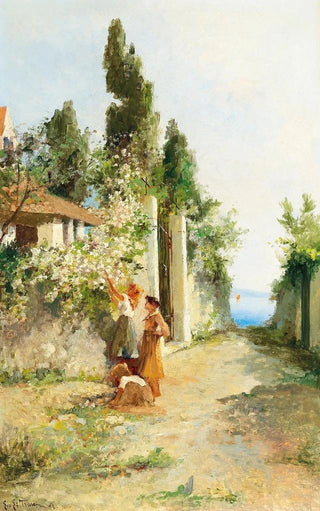 Three girls picking roses - Leontine von Littrow — artwork view