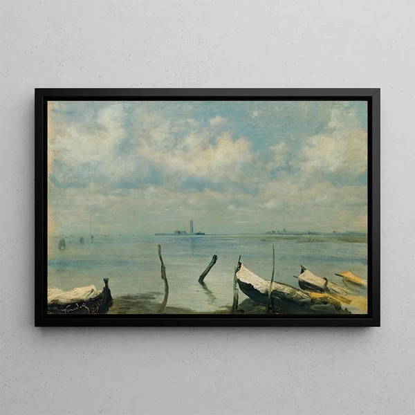 Vue de Mestre sur Venise, paysage lagunaire - Leopold Carl Müller — framed artwork on a wall