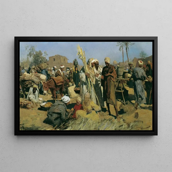 Sugar Cane Market Painting in Upper Egypt - Leopold Carl Müller — framed artwork on a wall