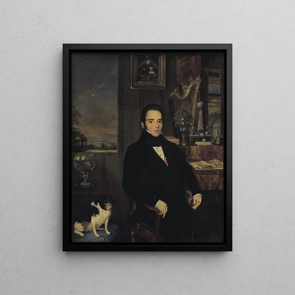 Portrait of an Elegant Gentleman in His Office - Leopold Fertbauer — framed artwork on a wall