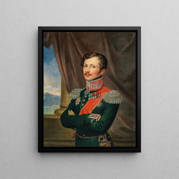 Portrait painting of the Russian Imperial Army Major General Pavel Yakovlevitch Paul Andreas von Rennenkampff, Livonia Helmet, 1790-1857, Saint Petersburg - Leopold Fertbauer — framed artwork on a wall