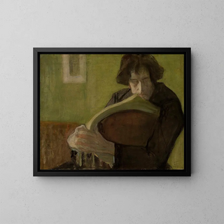 a seated man in a chair, portrait of Mieczysław Jakimowicz - Leopold Gottlieb — framed artwork on a wall