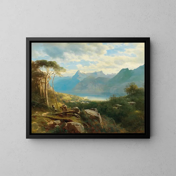 Vue du lac de Lucerne et des hauts de Berne - Leopold Heinrich Vöscher — framed artwork on a wall