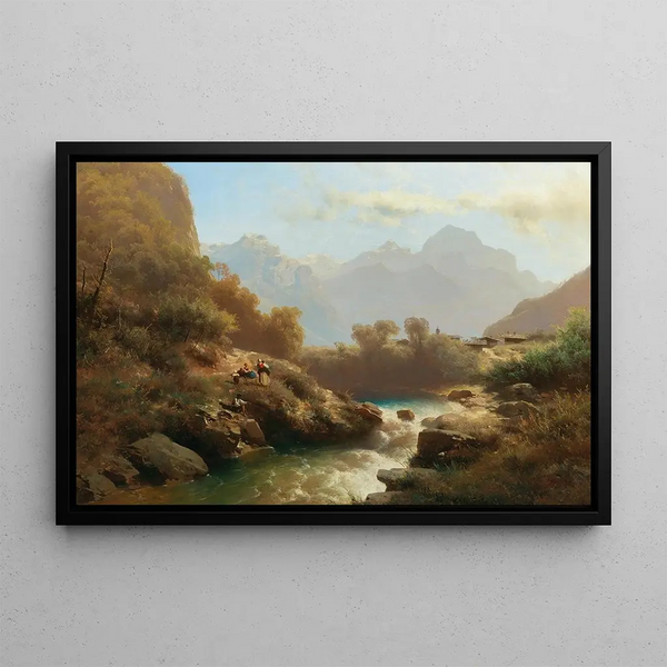 View of Lofer and the Lofer Mountains - Leopold Heinrich Vöscher — framed artwork on a wall