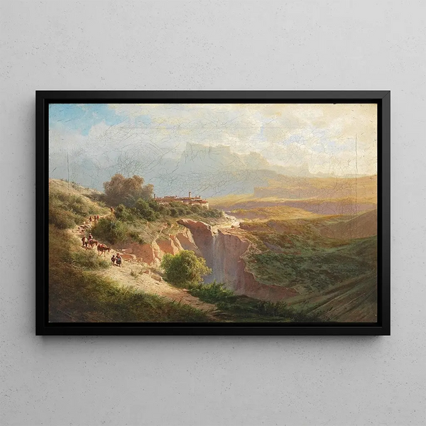 View of an Italian city upper with decorative figures - Leopold Heinrich Vöscher — framed artwork on a wall