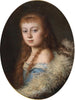 Portrait of a young girl in a blue dress and pearl necklace - Leopold Horovitz — artwork view