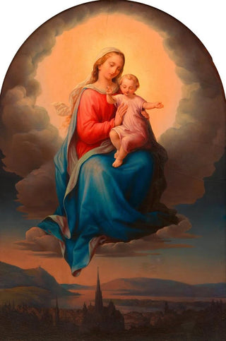 Leopold Kupelwieser - Maria mit Kind darunter Wien mit Blick auf den Leopoldsberg und die Donau.webp