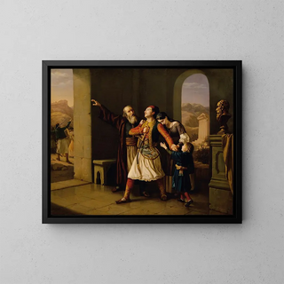 a Greek warrior saying farewell - Leopold Loeffler — framed artwork on a wall