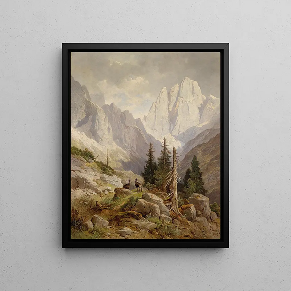 Mountain Chamois Painting - Leopold Munsch — framed artwork on a wall