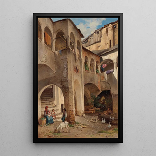 Idylle dans la cour de Deisener - Leopold Munsch — framed artwork on a wall