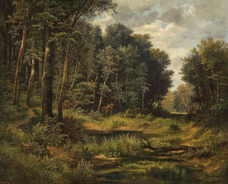 Deer at the edge of the forest pond - Leopold Munsch — artwork view