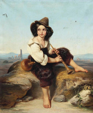 Leopold Pollak - A little shepherd playing the oboe at the Claudia Aqueduct on the Roman Compagna.webp
