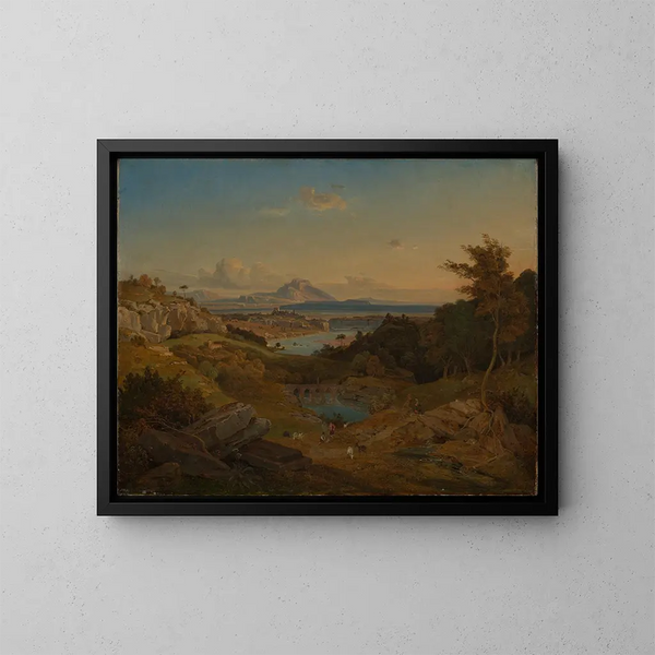 Coastal Dalmatian Landscape Painting - Leopold Rottmann — framed artwork on a wall