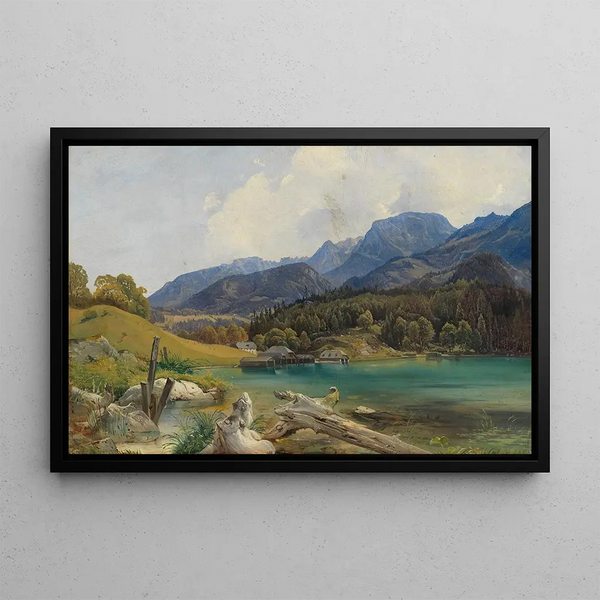 Königssee painting with the pier - Leopold Rottmann — framed artwork on a wall