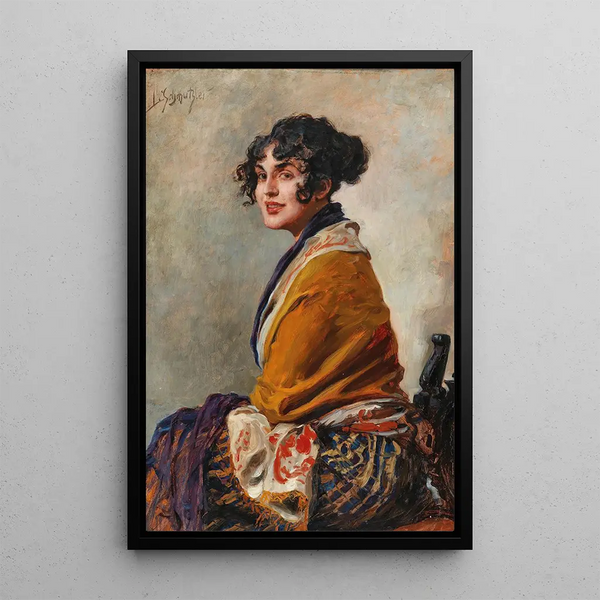 Portrait Painting of Lili Marberg - Leopold Schmutzler — framed artwork on a wall