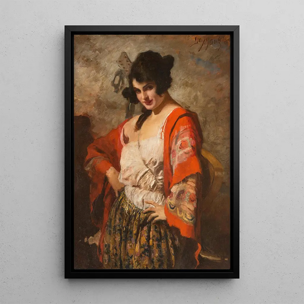 Beauty espagnole avec guitare - Leopold Schmutzler — framed artwork on a wall