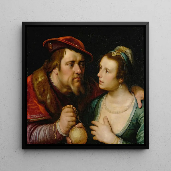 Les Amants inégaux - Cornelis Cornelisz Van Haarlem — framed artwork on a wall