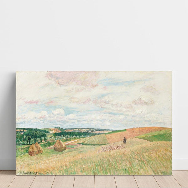 Reproduction of the painting of Les Coteaux de Thierceville, Meules, Berger et Troupeau - Camille Pissarro