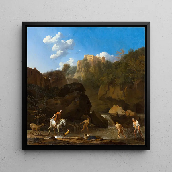Les chutes d'eau à Tivoli - Karel Dujardin — framed artwork on a wall