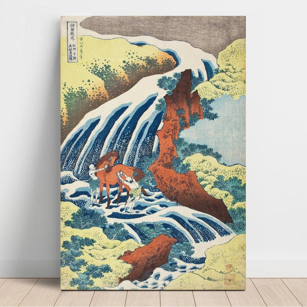 Reproduction of the painting of the Waterfalls for Horses of Yoshitsune at Yoshino - Katsushika Hokusai