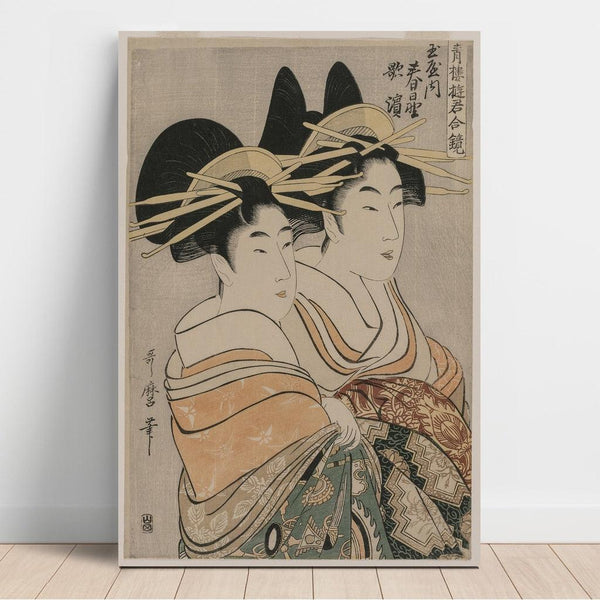 Reproduction of the painting of the Courtesans Kasugano and Utahama by Tamaya - Kitagawa Utamaro