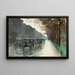 Under the linden trees with carriages in the rain - Lesser Ury — framed artwork on a wall