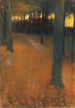 Landscape painting of a forest at dusk - Lesser Ury — artwork view