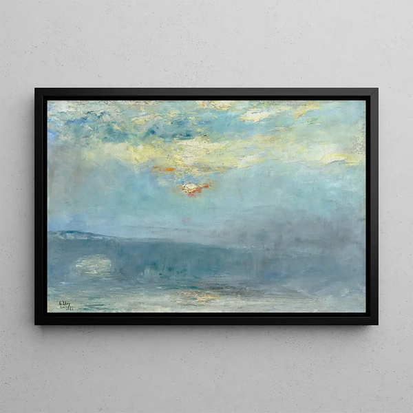 Waterloo Bridge in the fog, London - Lesser Ury — framed artwork on a wall