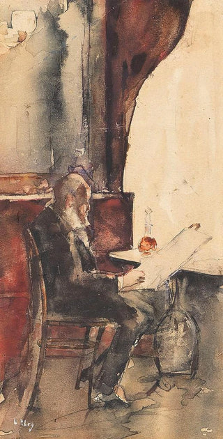 Reader of newspapers at the café - Lesser Ury — artwork view