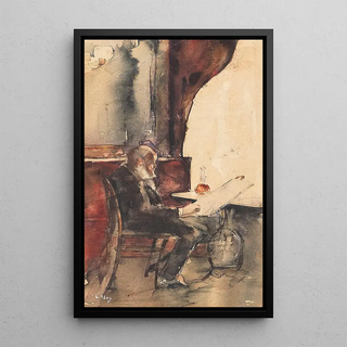 Reader of newspapers at the café - Lesser Ury — framed artwork on a wall