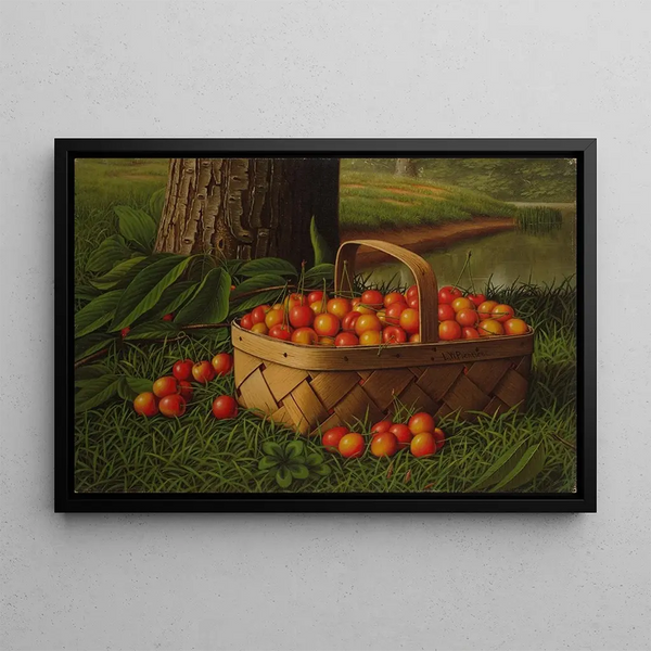 Cherries in a Basket - Levi Wells Prentice — framed artwork on a wall