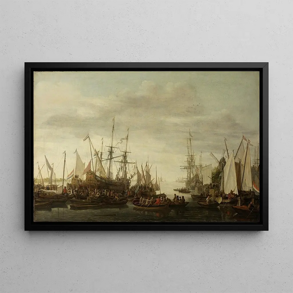 Une mise à la cale selon la tradition non attestée du médecin de bord de l'amiral Jan van Nes - Lieve Pietersz Verschuier — framed artwork on a wall