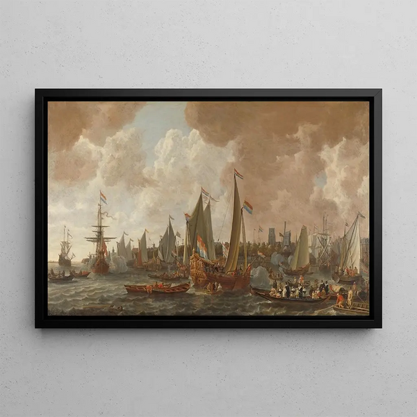 Arrival of Charles II, King of England, in Rotterdam on May 24, 1660 - Lieve Pietersz Verschuier — framed artwork on a wall