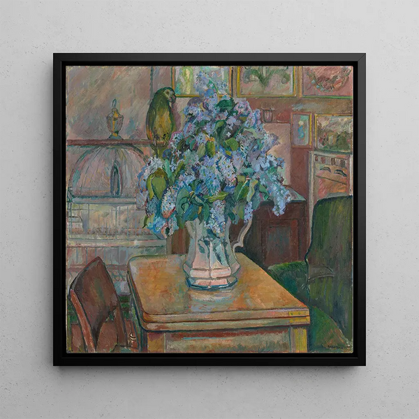Lilas and Parrot - Oluf Wold-Torne — framed artwork on a wall