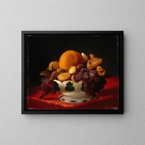 Oranges, walnuts and figs - Lilly Martin Spencer — framed artwork on a wall
