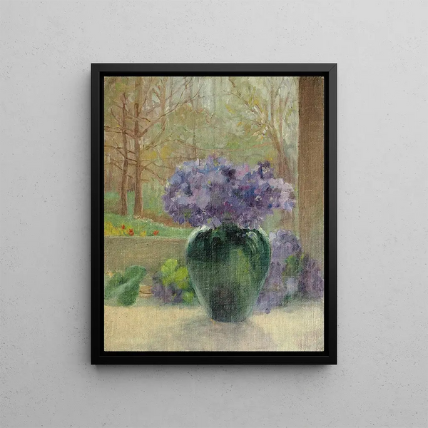 Flowers in a Green Vase - Lilly Walther — framed artwork on a wall