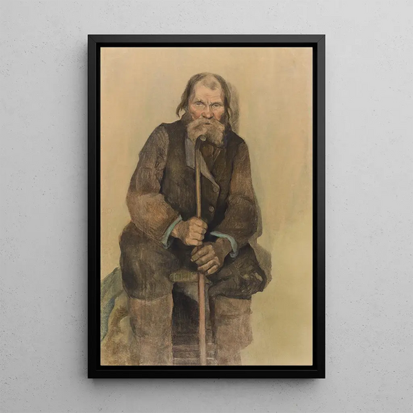 Old man with a cane - Lilly Walther — framed artwork on a wall