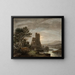 Night landscape painting with a ruined monastery - Lluís Rigalt — framed artwork on a wall
