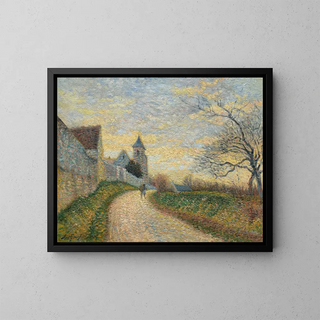 Landscape painting of the surroundings of Lagny, Conches church - Lo Gausson — framed artwork on a wall