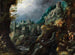 Mountain landscape painting with a turbulent river, classical ruins, and shepherds - Lodewijk Toeput — artwork view