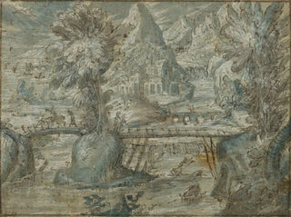 Landscape painting with a bridge over the river - Lodewijk Toeput — artwork view