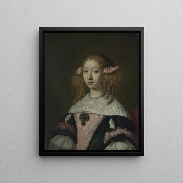Adriana Jacobusdr Hinlopen 1646-1736 wife of Johannes Wijbrants - Lodewijk van der Helst — framed artwork on a wall