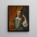 Portrait painting of a girl looking behind an orange curtain - Lodewijk van der Helst — framed artwork on a wall
