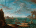 a Coastal landscape with ships and figures - Lodovico Mattioli — artwork view