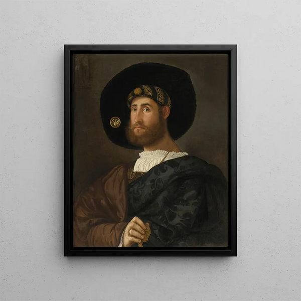 Portrait of a bearded man with a sword - Lombard School — framed artwork on a wall