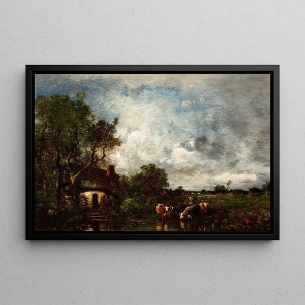 Bétail s'abreuvant - Léon Victor Dupré — framed artwork on a wall