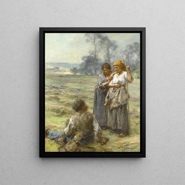 Foins fauchés et deux femmes le matin - Léon Augustin Lhermitte — framed artwork on a wall